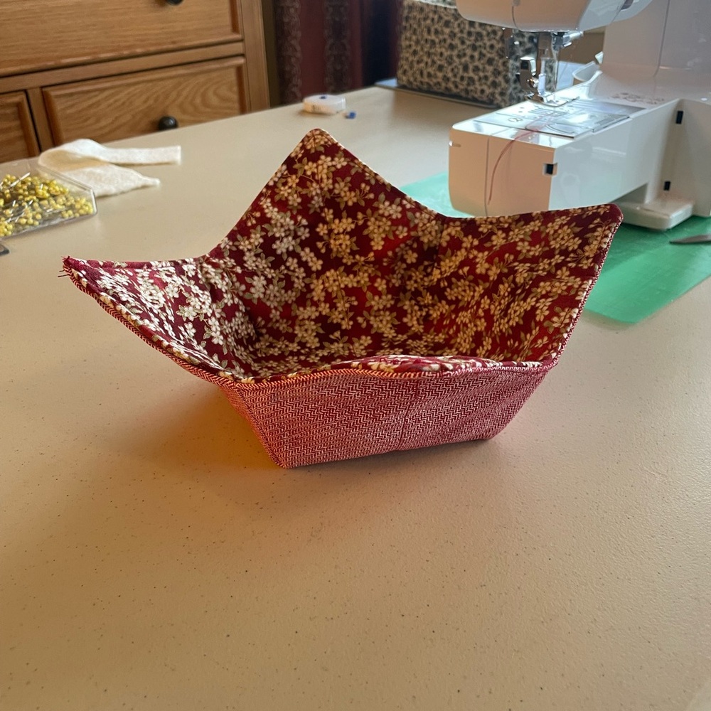 Red Floral Fabric Basket- bowl pot holder